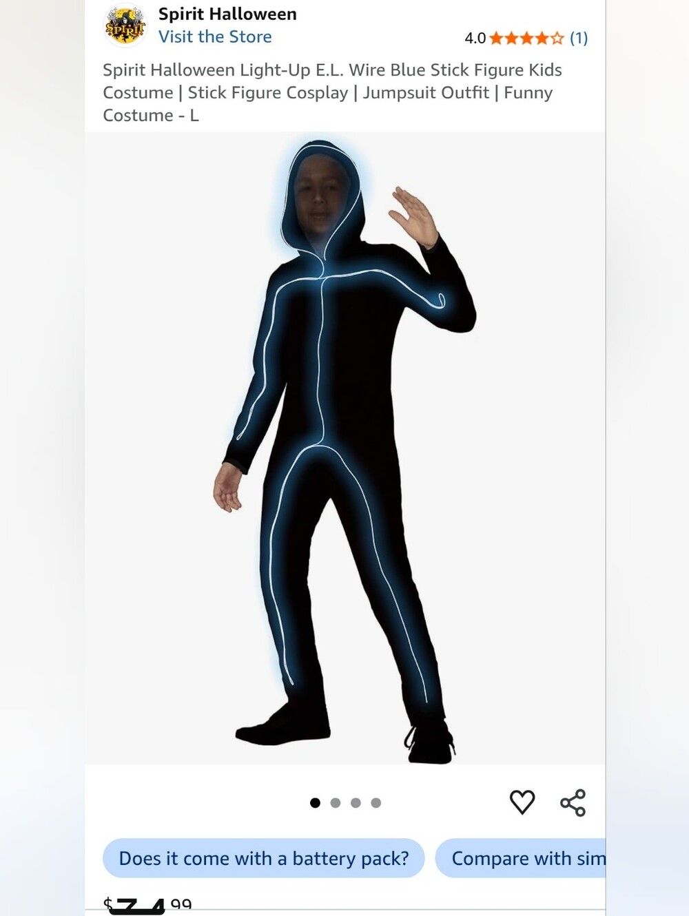 Child Blue Stick Figure Light Up Halloween Costume